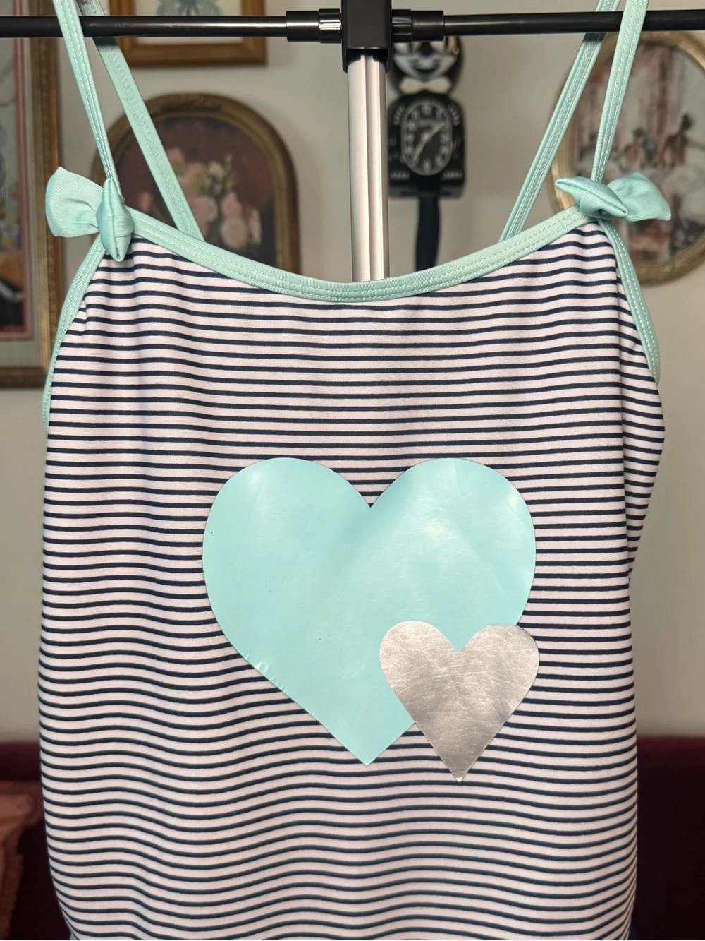 Striped Joe Boxer Tankini Top with Mint Heart Accent